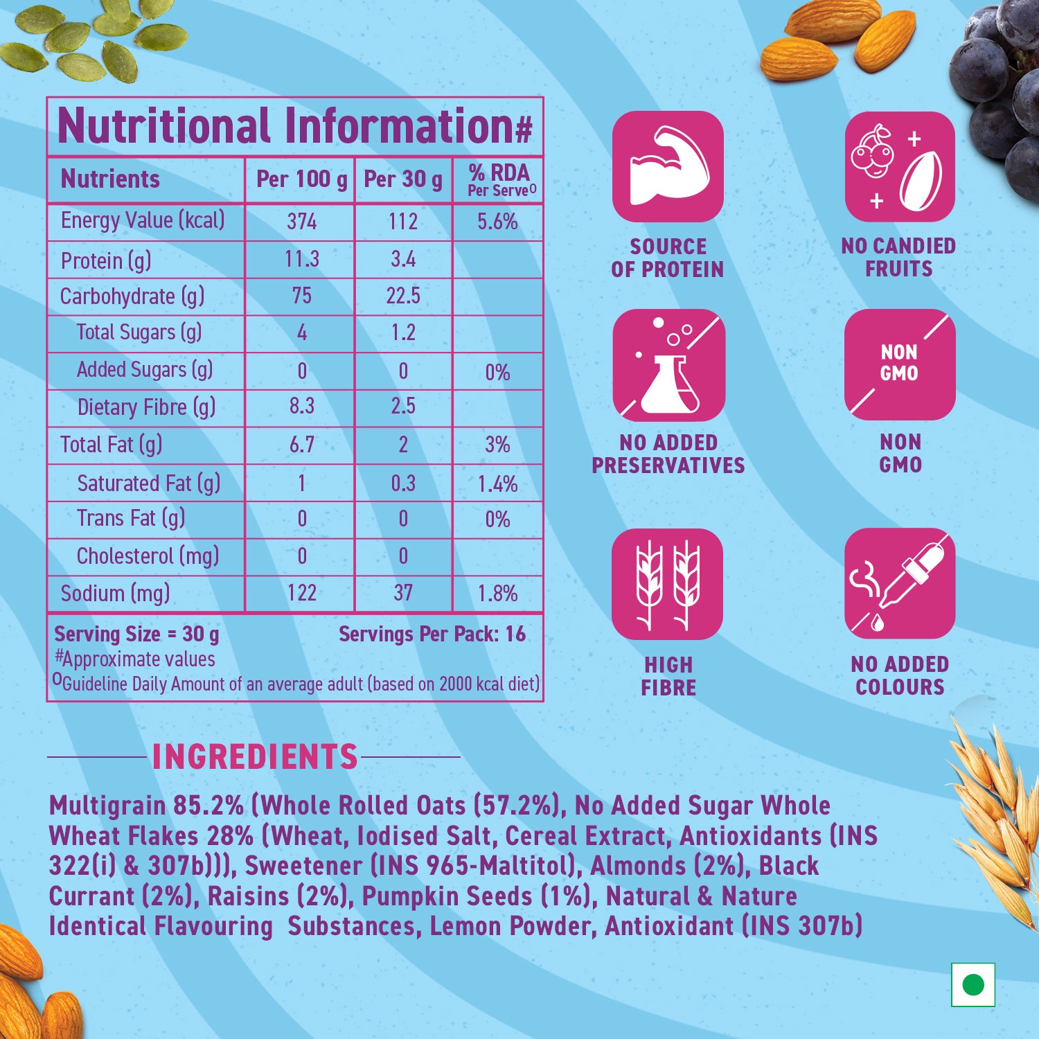 0% Added Sugar Muesli with Berry, Nuts &amp; Seeds 500g