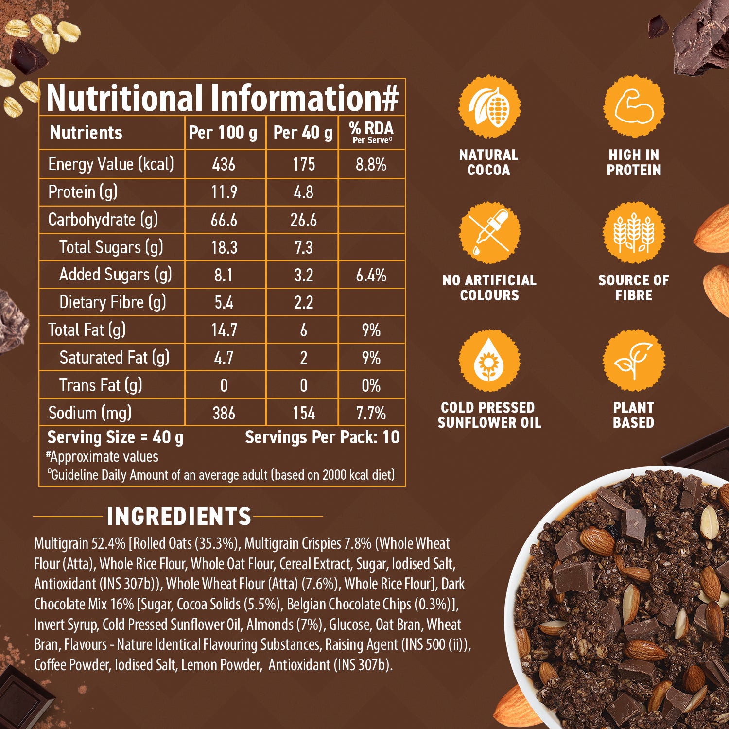 Granola - Belgian Dark Chocolate & Almonds, 400g