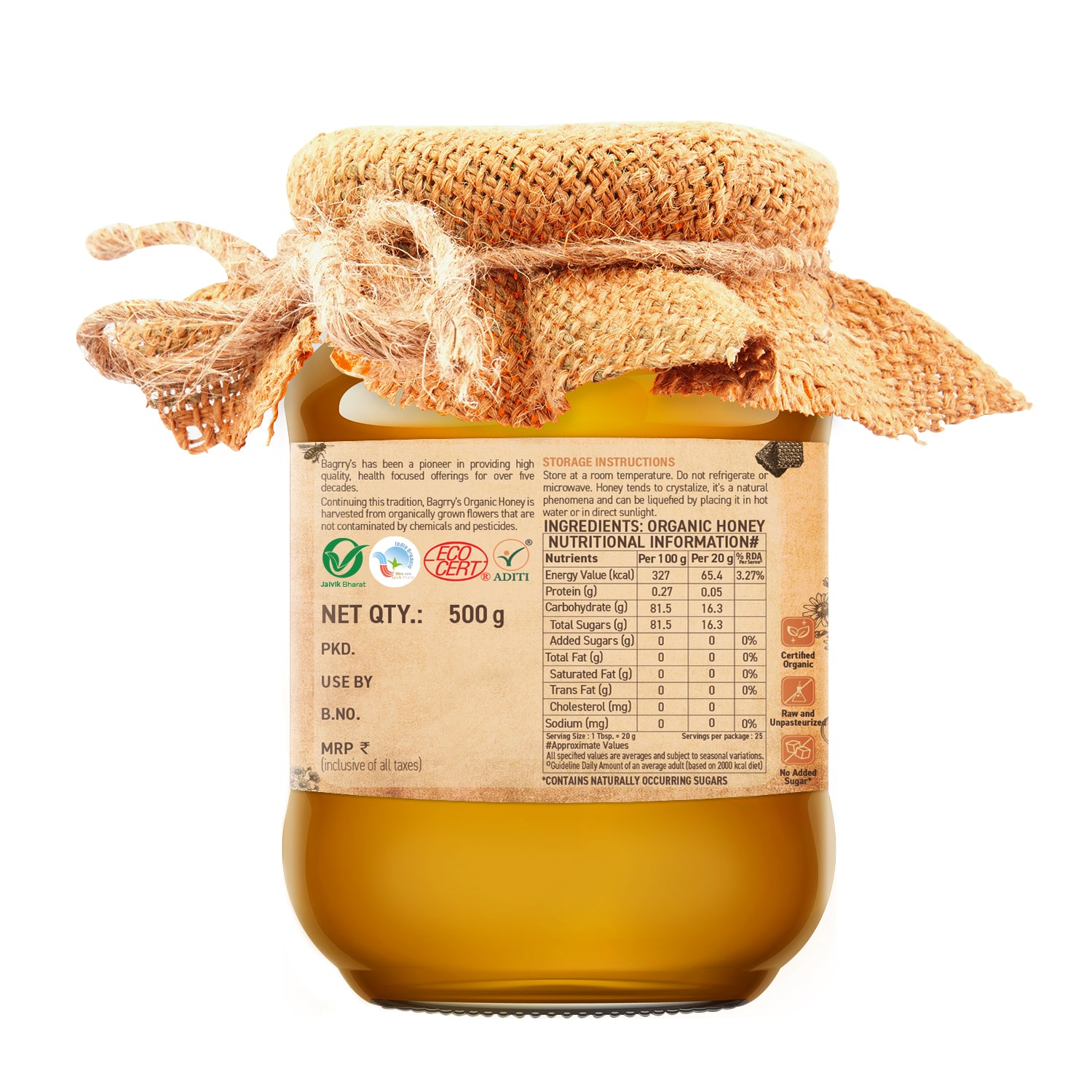 Organic Honey - Raw & Natural, 500g