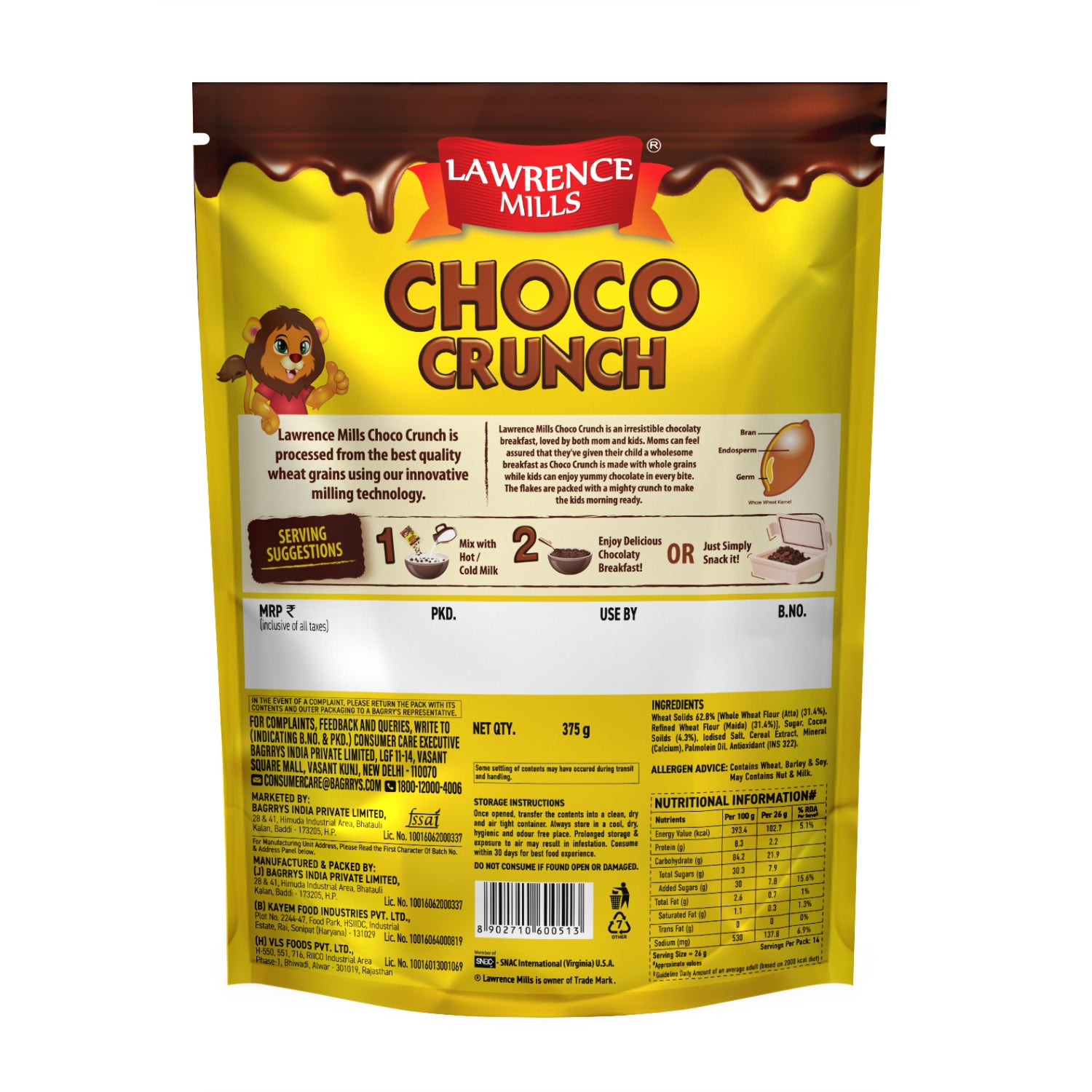 Lawrence Mills Choco Crunch, 375g Pouch