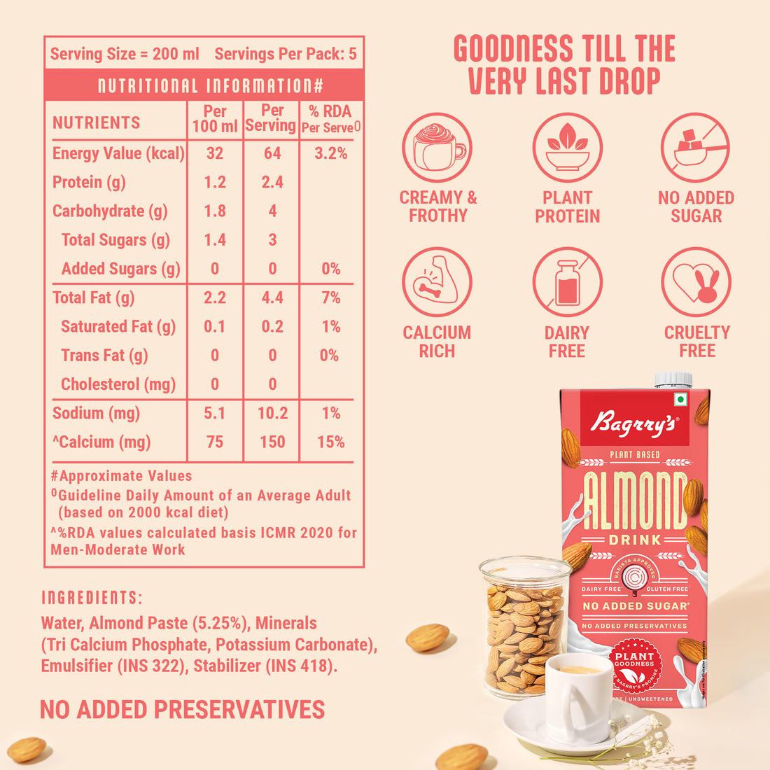 Almond Drink 1L- Plant Based, Gluten Free