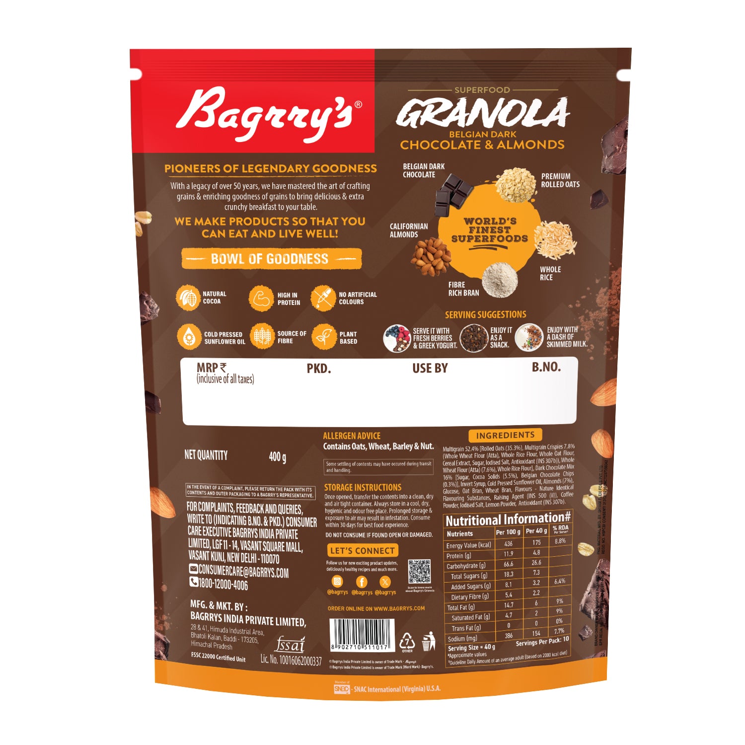 Granola - Belgian Dark Chocolate &amp; Almonds, 400g