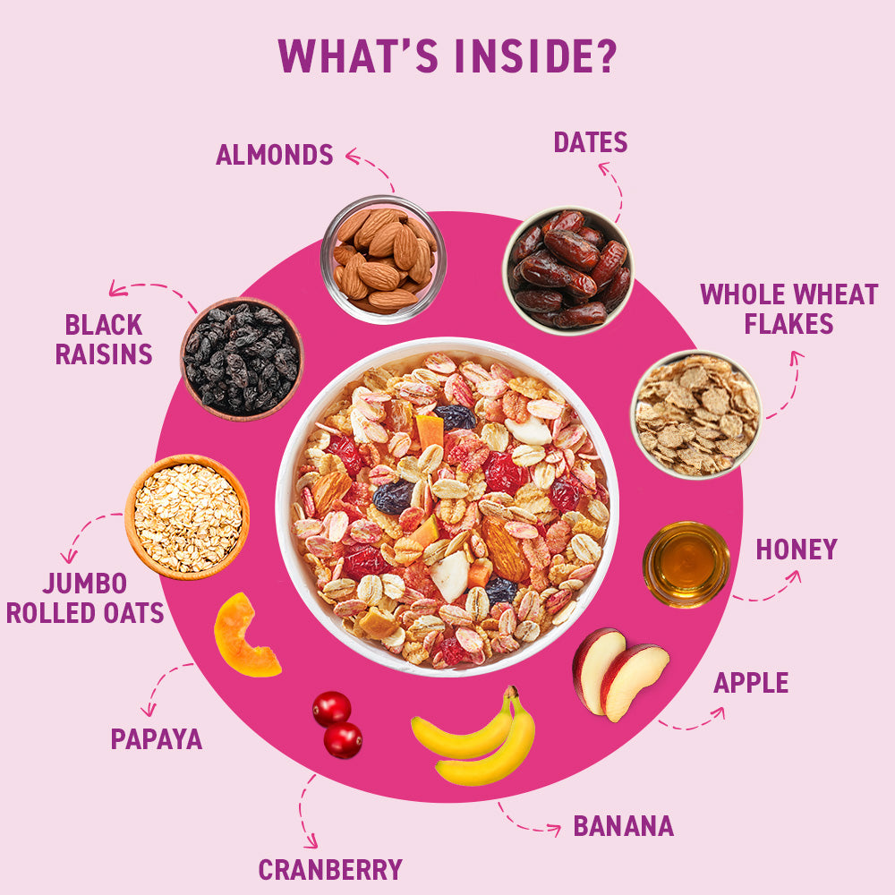 Bagrry's Fruit & Nut Muesli with Cranberries 9 Exotic Fruits, Nuts 34 Fibre Rich Oats