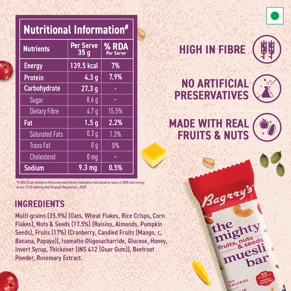 Bagrry’s Mighty Muesli Bar – Fruits, Nuts & Seeds
