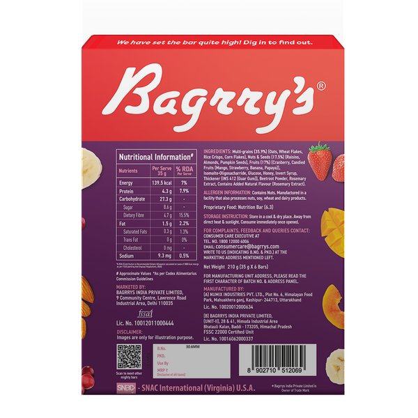 Bagrry’s Mighty Muesli Bar – Fruits, Nuts & Seeds