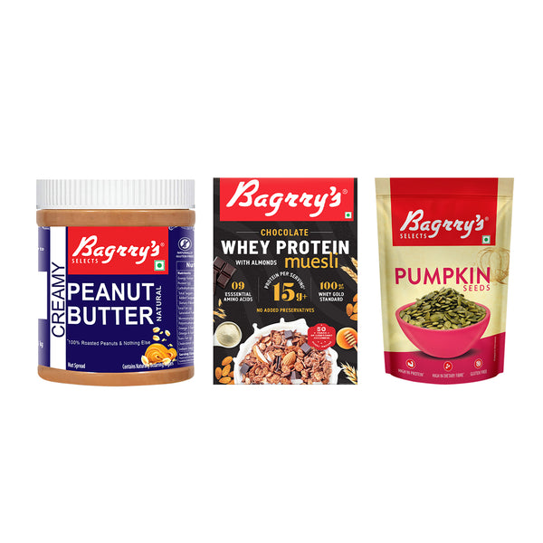 Bagrry's High Protein Combo (Protein Muesli, Peanut Butter Creamy, Pumpkin Seeds)