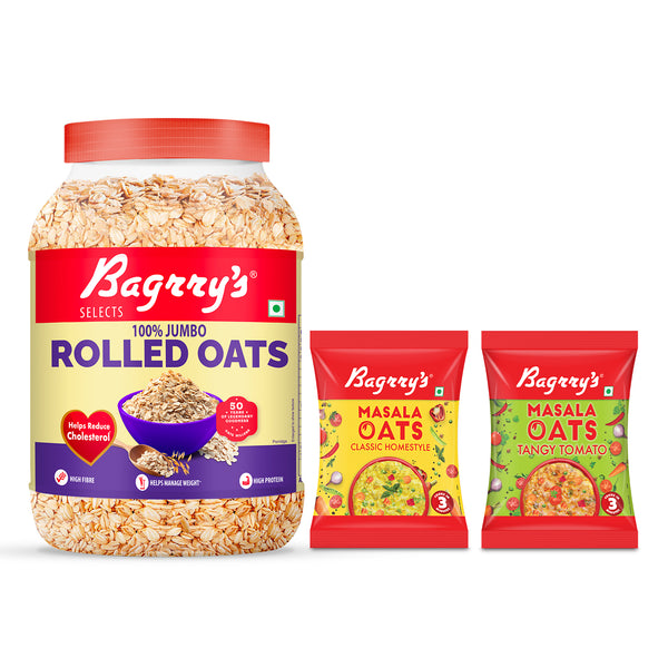 Bagrry's Winter Special- Oat Bowl Combo (Rolled Oats, Masala Oats Classic Homestyle, Masala Oats Tangy Tomato)